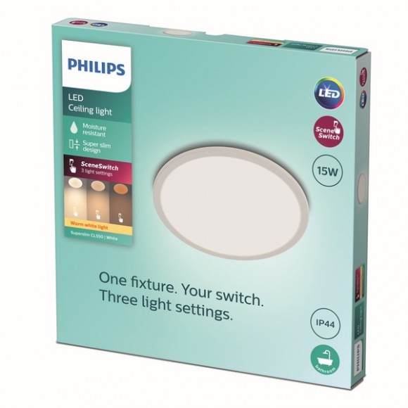 Philips 8719514327184 LED mennyezeti lámpa Super Slim 1x15W | 1300lm | 2700K | IP44 - EyeComfort, fehér