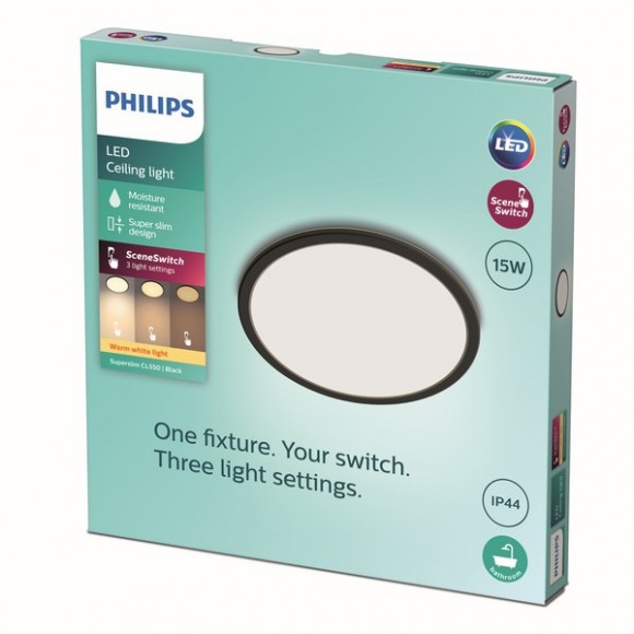 Philips 8719514327207 LED mennyezeti lámpa Super Slim 1x15W | 1300lm | 2700K | IP44 - EyeComfort, fekete