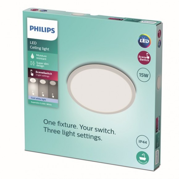 Philips 8719514327221 LED mennyezeti lámpa Super Slim 1x15W | 1500lm | 4000K | IP44 - EyeComfort, fehér