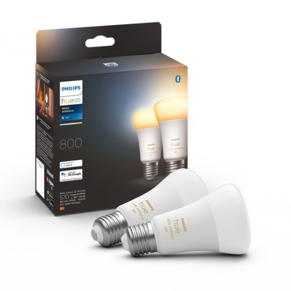 Philips Hue 8719514328242 LED izzókészlet 2x6W | E27 | 800lm | 2200-6500K - 2 db-os készlet, szabályozható, Bluetooth, ZigBee, White Ambiance, fehér