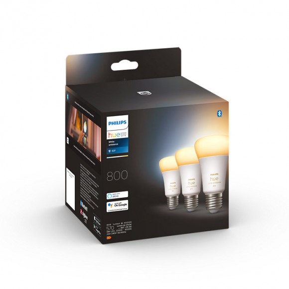 Philips Hue 8719514328266 LED izzó 3x6W | E27 | 800lm | 2200-6500K - 3 db-os készlet, szabályozható, Bluetooth, White Ambiance