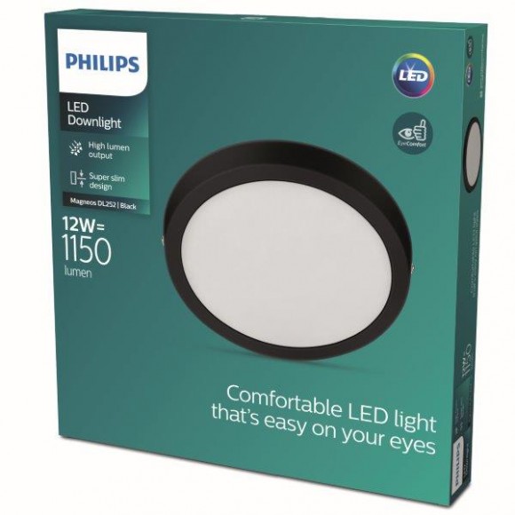 Philips 8719514328693 LED mennyezeti lámpa Magneos Slim 1x12W | 1150lm | 2700K - EyeComfort, fekete