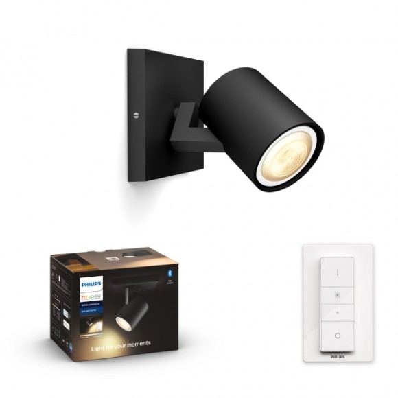 Philips Hue 8719514338326 LED fali spotlámpa Runner 1x5W | GU10 | 350lm | 2200-6500K - Bluetooth, szabályozható, távirányító,  White Ambiance, fekete