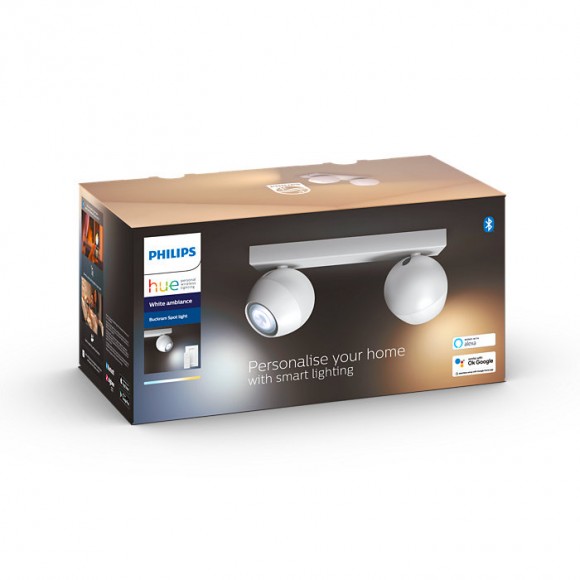 Philips Hue 8719514339064 LED mennyezetre szerelhető spotlámpa Buckram 2x5W | GU10 | 700lm | 2200-6500K - szabályozható, Bluetooth, távirányító, White Ambiance, fehér