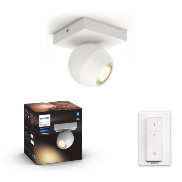 Philips Hue 8719514339224 fali vagy mennyezeti spotlámpa Buckram 1x5W | GU10 | 350lm | 2200-6500K - White Ambiance, Bluetooth, távirányító, szabályozható, fehér