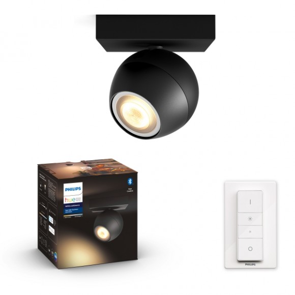 Philips Hue 8719514339248 LED fali vagy mennyezeti spotlámpa Buckram 1x5W | GU10 | 350lm | 2200-6500K- szabályozható, távirányítós, Bluetooth, White Ambiance, fekete