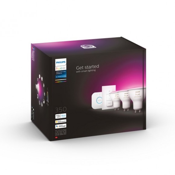 Philips Hue 8719514340107 LED izzók + Hue Bridge 3x4,3W | GU10 | 350lm | 2000-6500K | RGB - Bluetooth, szabályozható, White and color ambiance