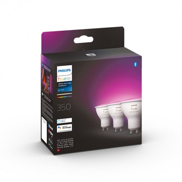 Philips Hue 8719514342767 LED izzók 3x4,3W | GU10 | 350lm | 2000-6500K | RGB - 3 db-os készlet, White and color Ambiance, szabályozható, Bluetooth