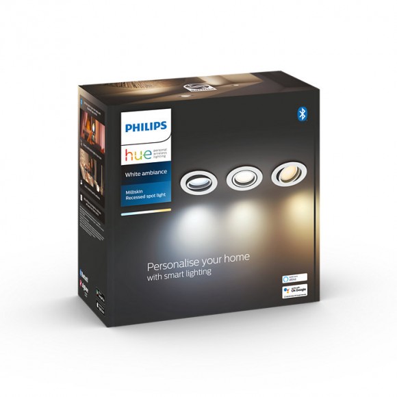 Philips Hue 8719514342842 LED süllyeszthető spotlámpa Milliskin 3x5W | GU10 | 1050lm | 2200-6500K - 3 db-os készlet, szabályozható, White Ambiance, fehér