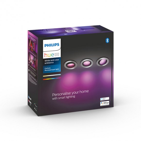 Philips Hue 8719514342866 LED süllyeszthető spotlámpa Centura 3x5,7W | GU10 | 1050lm | 2200-6500K | RGB - 3 db-os készlet, szabályozható, Bluetooth, White and color Ambiance, alumínium
