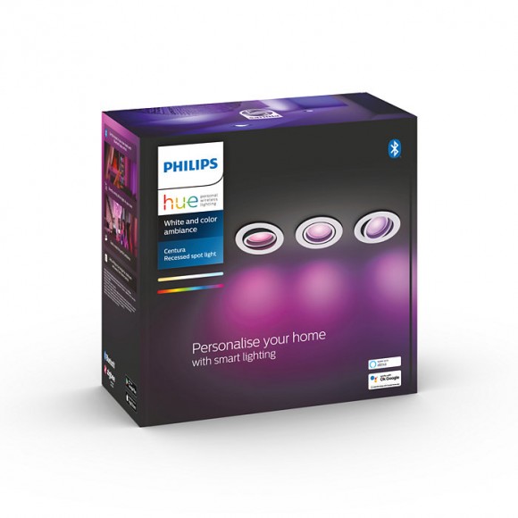 Philips Hue 8719514342880 LED süllyeszthető spotlámpa Centura 3x5,7W | GU10 | 1050lm | 2200-6500K | RGB - 3 db-os készlet, szabályozható, Bluetooth, White and color Ambiance, fehér