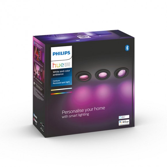 Philips Hue 8719514342903 LED süllyeszthető spotlámpa Centura 3x5,7W | GU10 | 1050lm | 2200-6500K | RGB - 3 db-os készlet, szabályozható, Bluetooth, White and color Ambiance, fekete