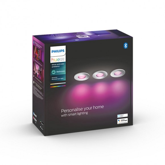 Philips Hue 8719514355392 LED süllyeszthető fürdőszobai lámpa Xamento 3x5,7W | GU10 | 1050lm | 2200-6500K | IP44 - 3 db-os készlet, szabályozható, Bluetooth, White and color Ambiance, króm
