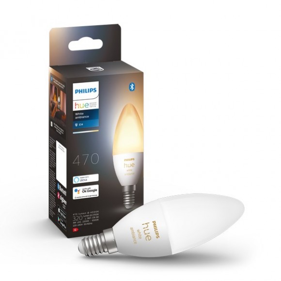 Philips Hue 8719514356658 LED izzó 1x4W | E14 | 470lm | 2200-6500K - gyertya, szabályozható, Bluetooth, Fehér