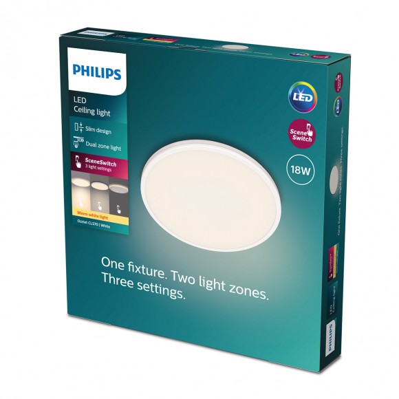 Philips 8719514431904 LED mennyezeti lámpa Ozziet 1x18W | 1800lm | 2700K - szabályozható - SceneSwitch, fehér