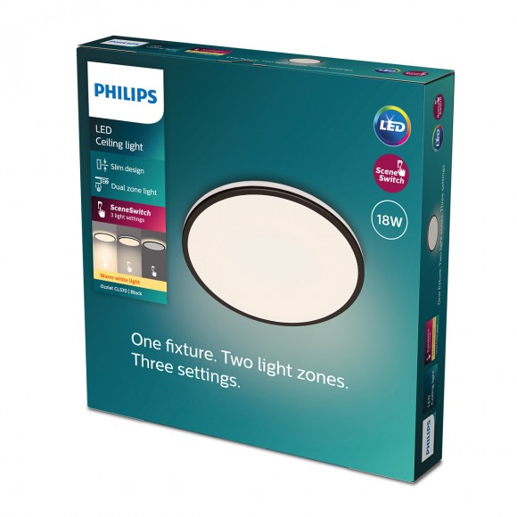 Philips 8719514431928 LED mennyezeti lámpa Ozziet 1x18W | 1800lm | 2700K - szabályozható - SceneSwitch, fekete