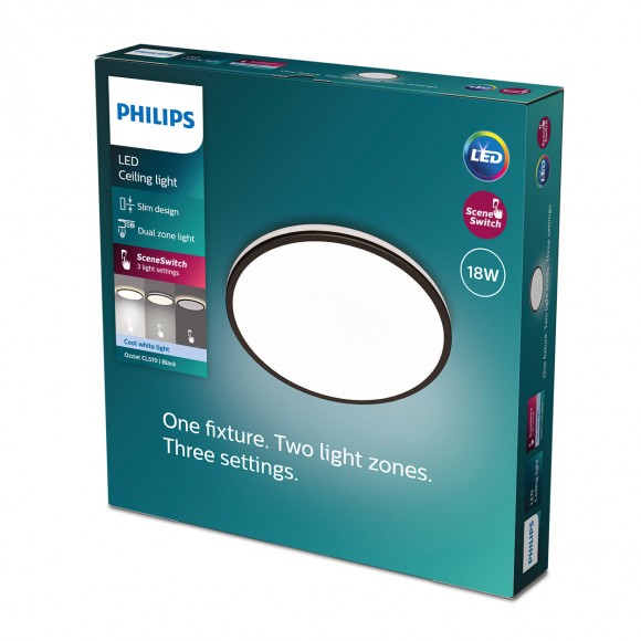 Philips 8719514431966 LED mennyezeti lámpa Ozziet 1x18W | 2000lm | 4000K - szabályozható - SceneSwitch, fekete