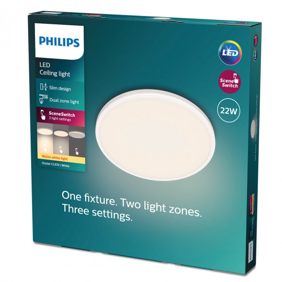 Philips 8719514431980 LED mennyezeti lámpa Ozziet 1x22W | 2300lm | 2700K - szabályozható - SceneSwitch, fehér