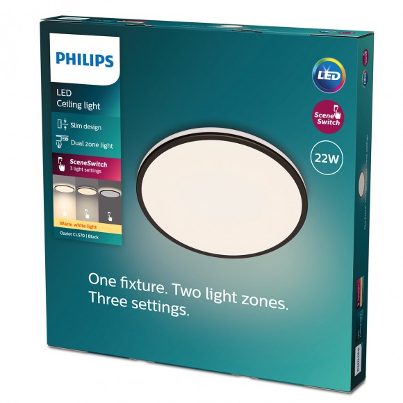 Philips 8719514432000 LED mennyezeti lámpa Ozziet 1x22W | 2300lm | 2700K - szabályozható - SceneSwitch, fekete