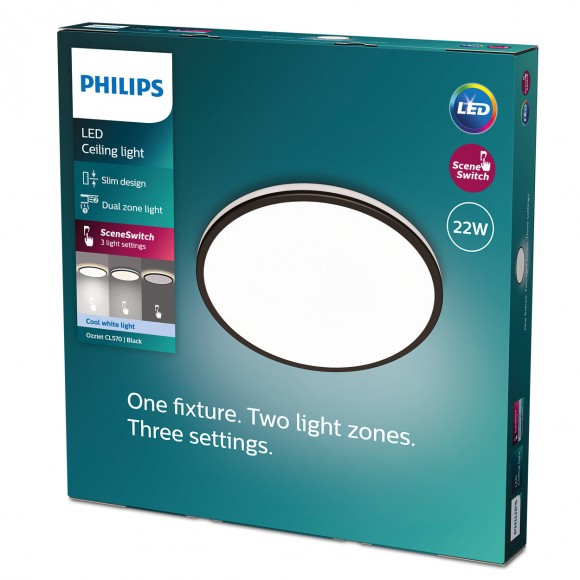 Philips 8719514432048 Ozziet LED mennyezeti lámpa 1x22W | 2500lm | 4000K - szabályozható - SceneSwitch, fekete