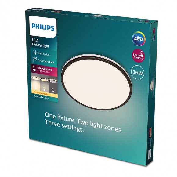 Philips 8719514432086 LED mennyezeti lámpa Ozziet 1x36W | 3900lm | 2700K - szabályozható - SceneSwitch, fekete