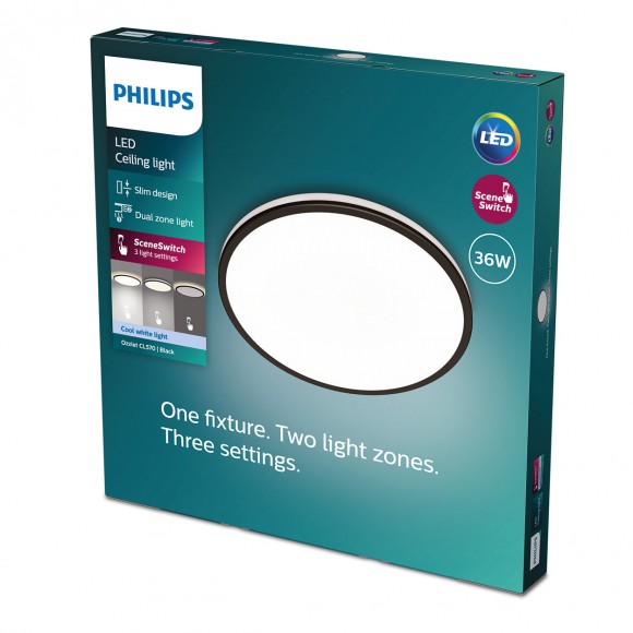Philips 8719514432123 Ozziet LED mennyezeti lámpa 1x36W | 4100lm | 4000K - szabályozható - SceneSwitch, fekete