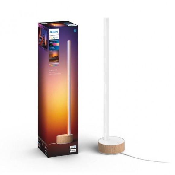 Philips Hue 8719514433465 LED asztali lámpa Signe 55,3cm | 1x11,8W | 1040lm - fehér fa dekorációval, Gradient White és Color Ambiance