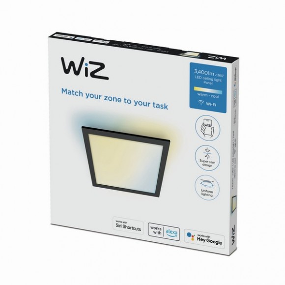 Wiz Tunable white 8719514554870 LED Ceiling SQ mennyezeti panel 600x600mm 1x36W | 3400lm | 2700-6500K - fekete