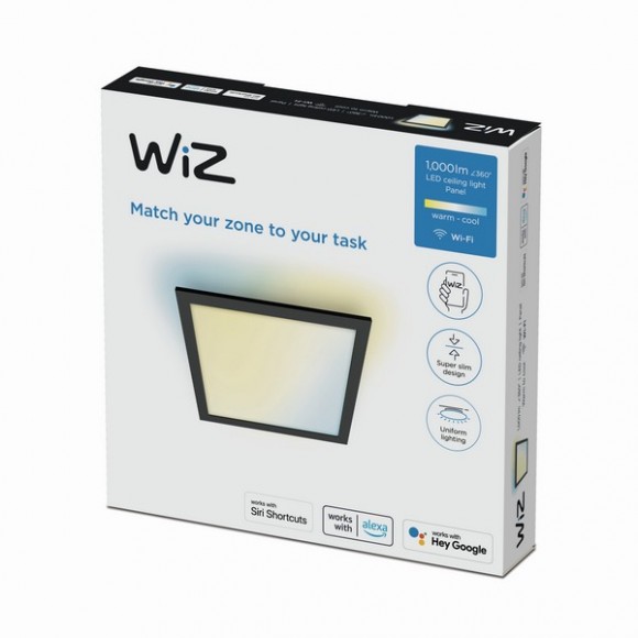 Wiz Tunable white 8719514554917 LED Ceiling SQ mennyezeti panel 300x300mm 1x12W | 1000lm | 2700-6500K - fekete
