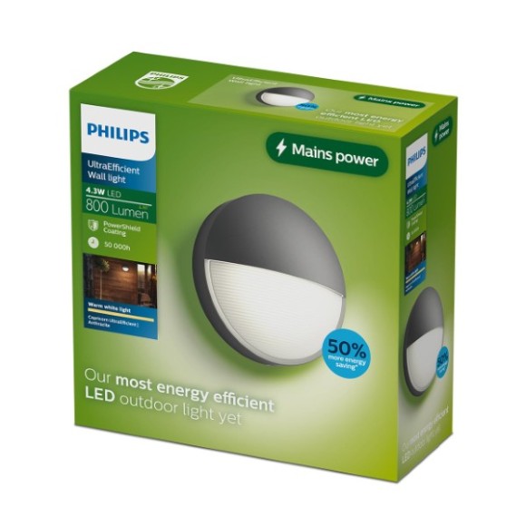 Philips 8721103110015 LED kültéri fali lámpa Capricorn  | 4W integrált LED forrás | 800lm | 2700K | antracit