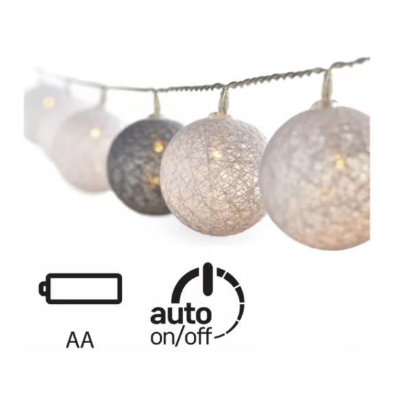 Emos ZY1966 LED karácsonyi gömbfüzérek 2 db AAA 0,6 W | IP20 | 10 izzó - meleg fehér, időzítő