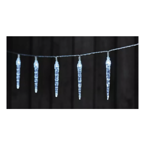 Emos ZY2164 LED karácsonyi füzér jégcsapok 2 x AA 0,6 W | IP20 | 10 izzó - hidegfehér, időzítő