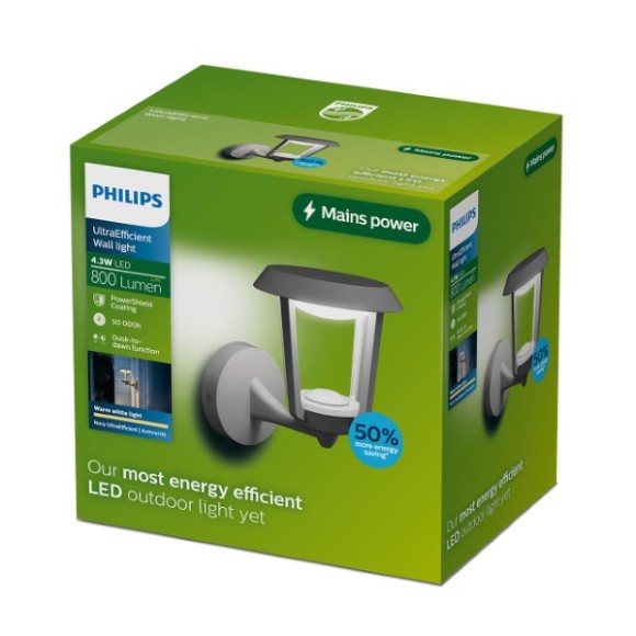Philips 8721103104878 LED kültéri fali lámpa Nuvy  | 4W integrált LED forrás | 800lm | 2700K | antracit