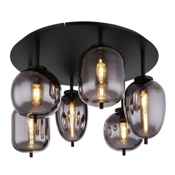 Globo 15345-6D mennyezetre szerelhető lámpa Blacky I 6x40W | E14 - fekete, füstüveg