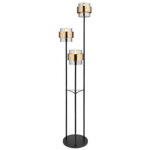 Globo 15560S állólámpa Milley 3x60W | E27 - fekete, sárgaréz, füstüveg