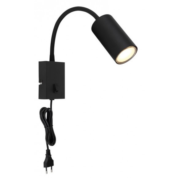 Globo 57911WB fali lámpa Robby 1x25W | GU10 - kapcsoló a lámpatesten, hajlékony kar, fekete