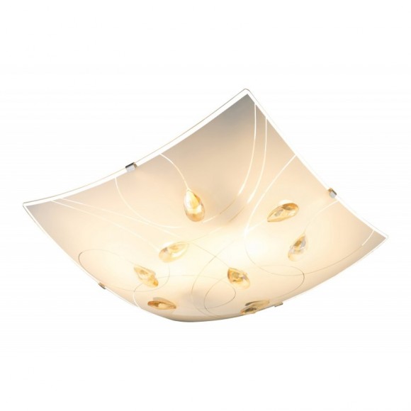 Globo 40393-2 mennyezeti lámpa Taveuni 2x60W | E27 - króm, szatén üveg, borostyánsárga kristály