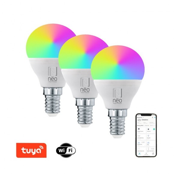 Immax 07745C LED intelligens izzó Smart 1x6W | E14 | 470lm | 2700-6500K | RGB - 3 db-os készlet, szabályozható, WIFI, Tuya, fehér