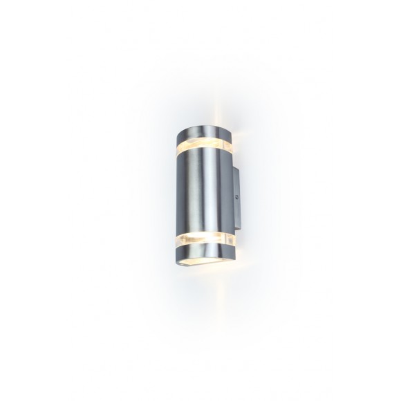 Lutec 5604021001 kültéri fali lámpa Focus 2x35W | GU10 | IP44 - szürkületérzékelő, rozsdamentes acél