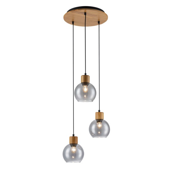 Italux PND-67505-3-WD mennyezeti függőlámpa Velma | 40W E27 | fa dekoráció | füstös