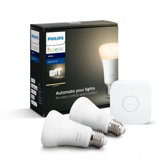 Philips Hue 8718696785218 Starter kit 2x LED izzó + Bridge 1x9W|E27 - Bluetooth, White