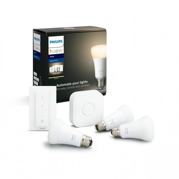 Philips Hue 8718696785232 Starter kit 3x LED izzó + távirányító Dimmer Switch + Bridge 1x9,5W|E27 - Bluetooth, White