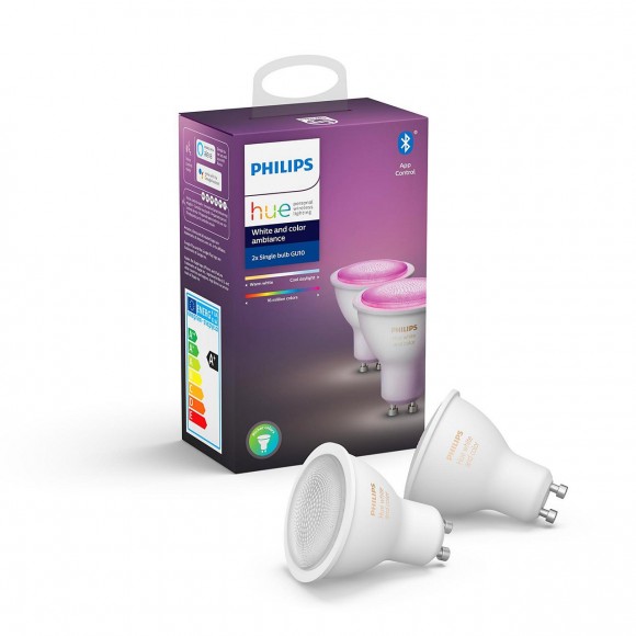 Philips Hue 8718699629250 2db-os LED izzókészlet 1x5,7W|GU10 - Bluetooth, White and Color Ambiance