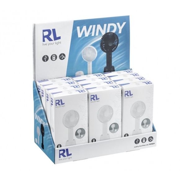 Trio R042-01 ventilátor Windy - 3 sebesség, USB, újratölthető, kapcsoló a testen, fehér