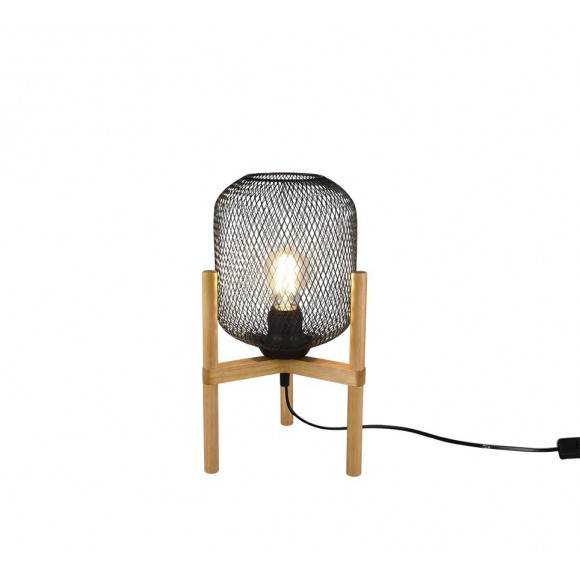 Trio R50561032 asztali lámpa Calimero 1x40W | E27 - kábelkapcsoló, matt fekete, fa